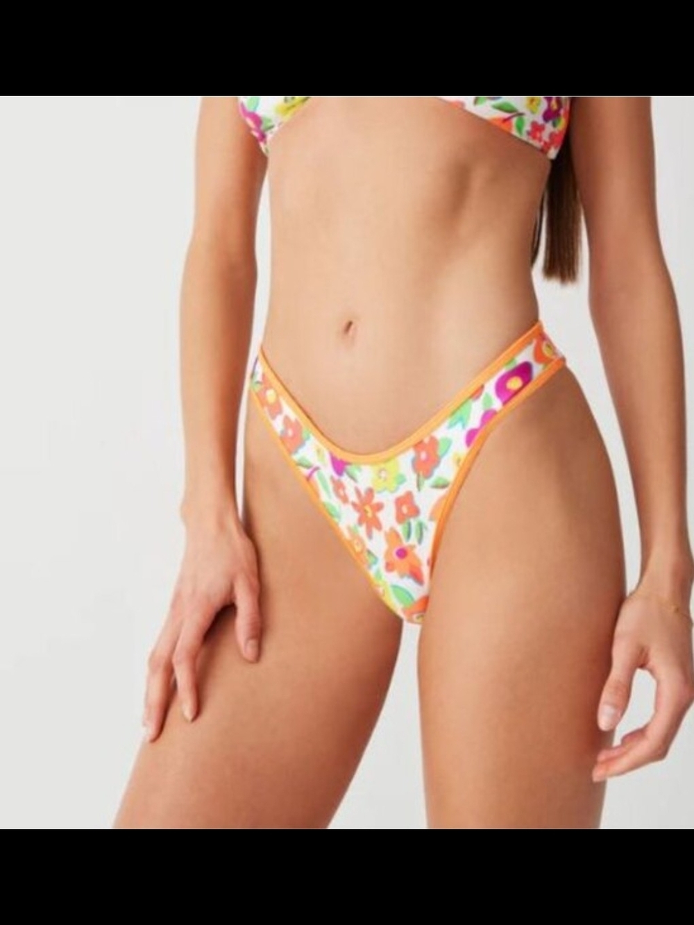 Frankie's Bikinis White And Orange Floral 2 Piece Bikini Set NWT